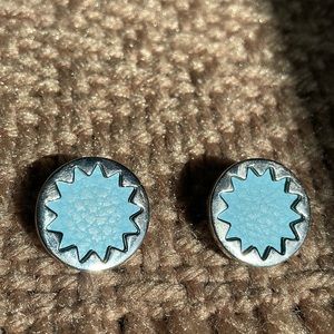 Blue pebbled leather + silver statement stud earrings